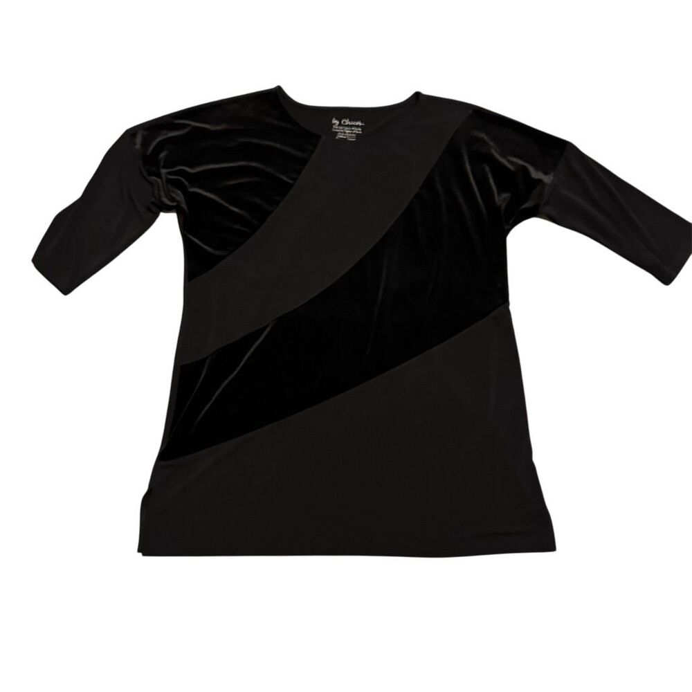 Chico's Women's Black Velvet Striped Tunic Top Size 2 3/4 Sleeve